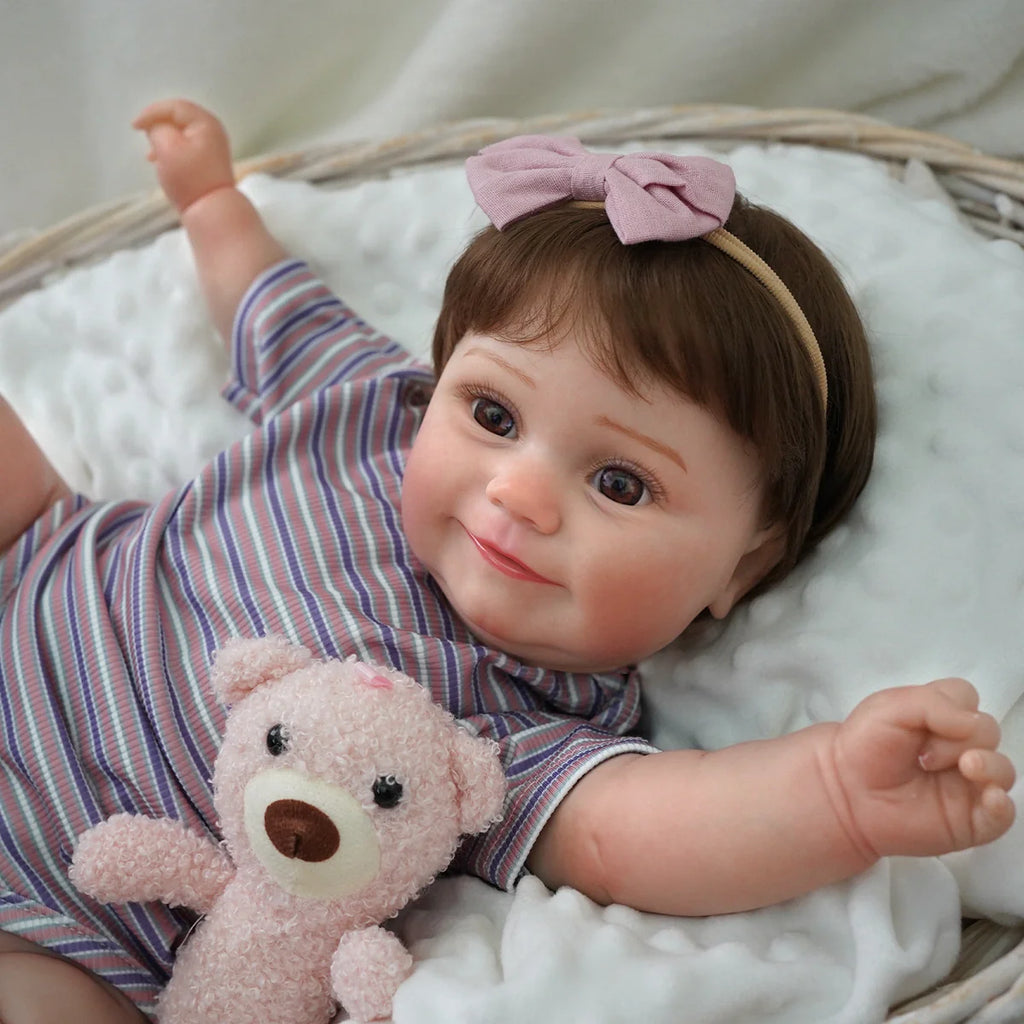 Bebê Reborn Boneca Realista Brastoy 48cm Boneca de Silicone Kit Conjunto de Roupa Chupeta Mamadeira e Pelúcia Original