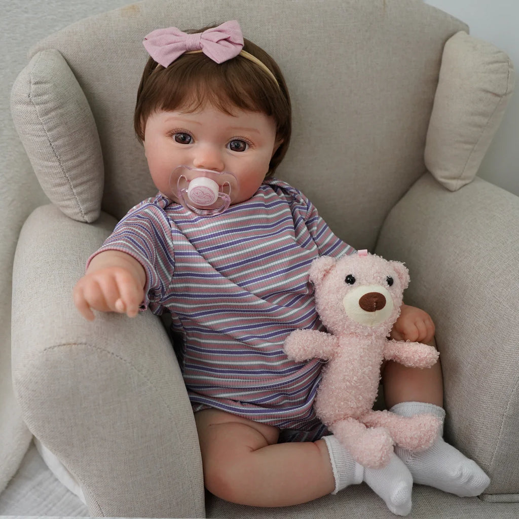 Bebê Reborn Boneca Realista Brastoy 48cm Boneca de Silicone Kit Conjunto de Roupa Chupeta Mamadeira e Pelúcia Original