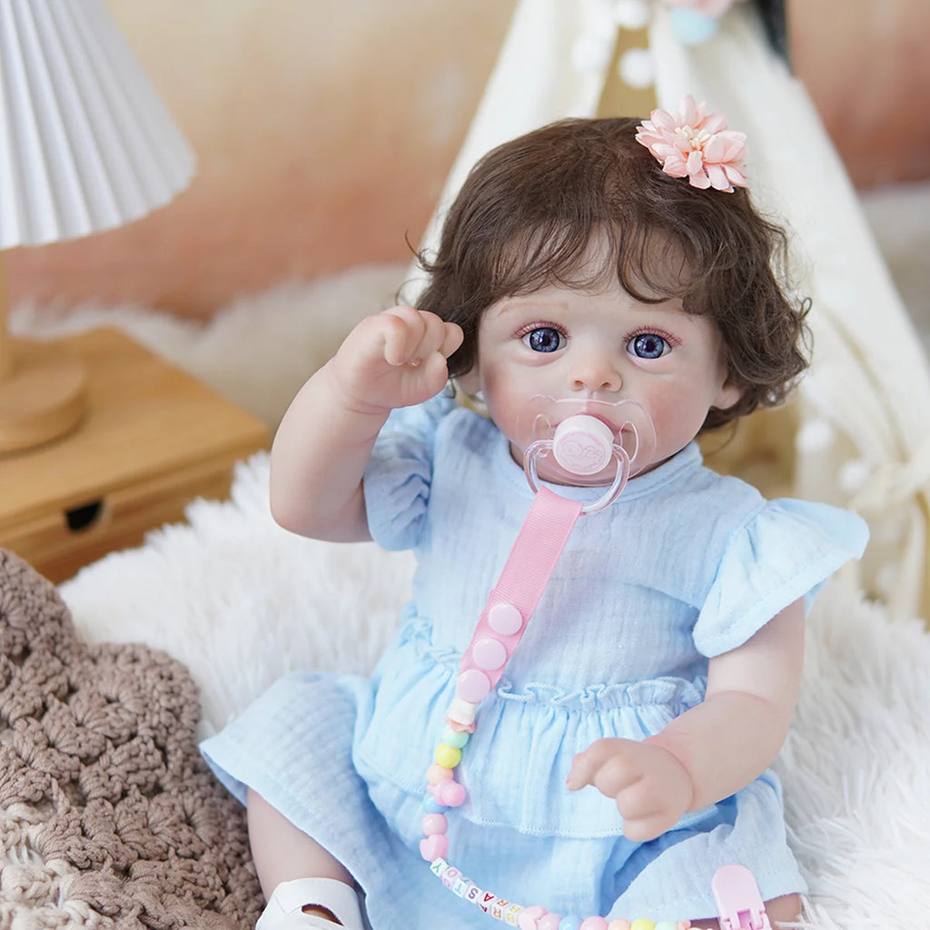 Boneca Bebê Reborn Brastoy Realista Silicone 48cm Conjunto de Roupa Chupeta Mamadeira e Pelúcia Pode Dar Banho Roupa