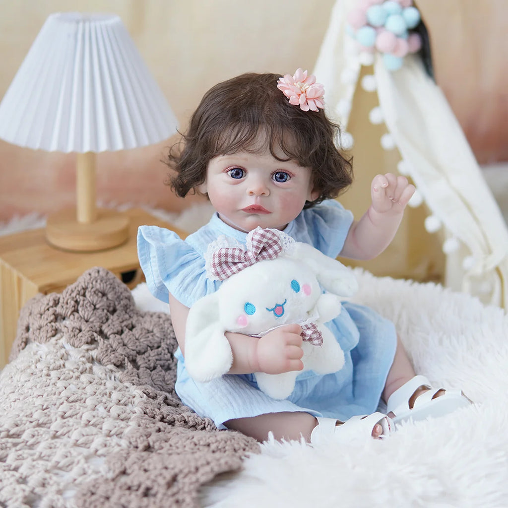 Boneca Bebê Reborn Brastoy Realista Silicone 48cm Conjunto de Roupa Chupeta Mamadeira e Pelúcia Pode Dar Banho Roupa