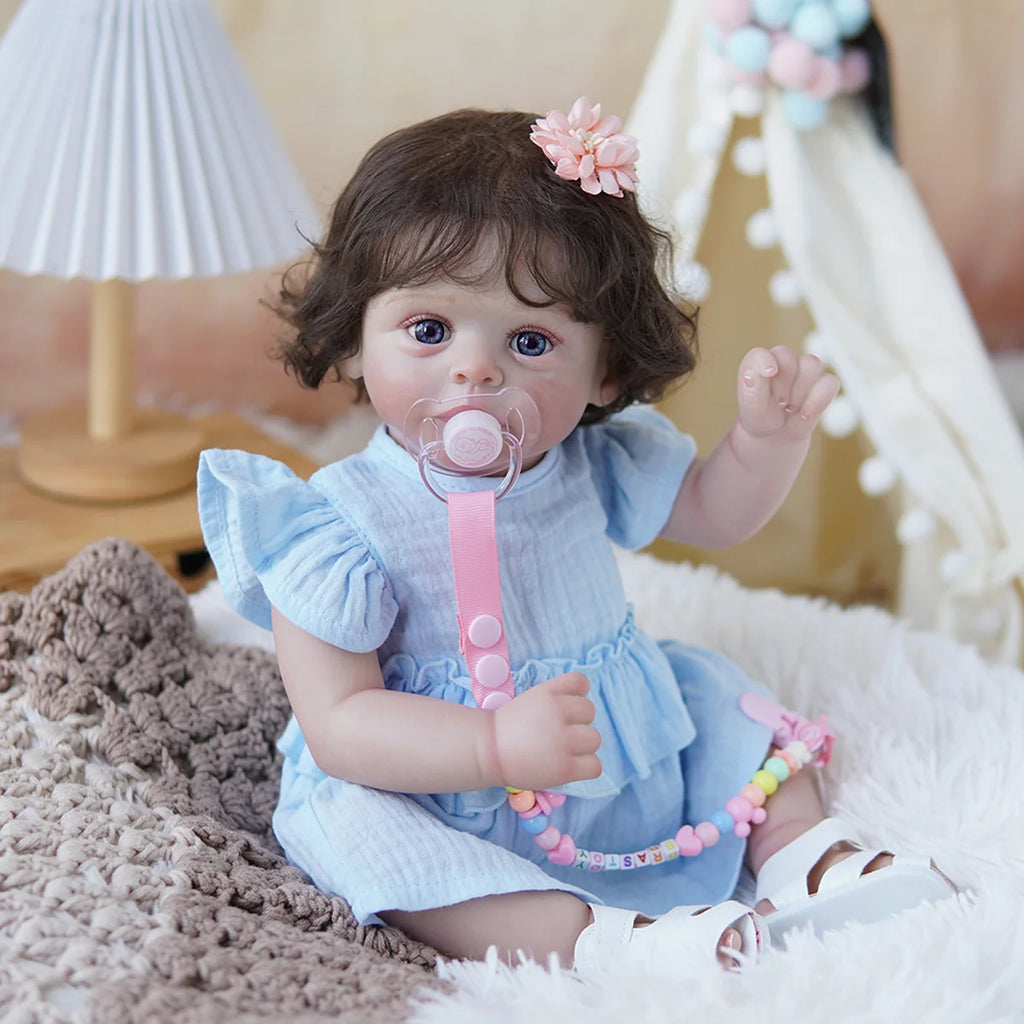 Boneca Bebê Reborn Brastoy Realista Silicone 48cm Conjunto de Roupa Chupeta Mamadeira e Pelúcia Pode Dar Banho Roupa