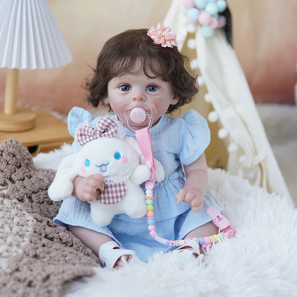 Boneca Bebê Reborn Brastoy Realista Silicone 48cm Conjunto de Roupa Chupeta Mamadeira e Pelúcia Pode Dar Banho Roupa
