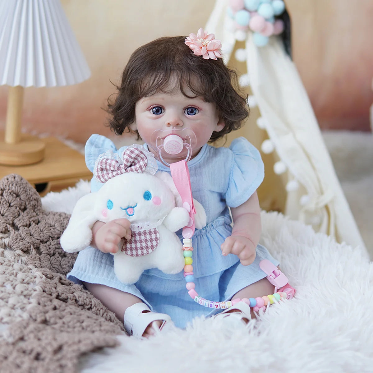 Boneca Bebê Reborn Brastoy Realista Silicone 48cm Conjunto de Roupa Chupeta Mamadeira e Pelúcia Pode Dar Banho Roupa