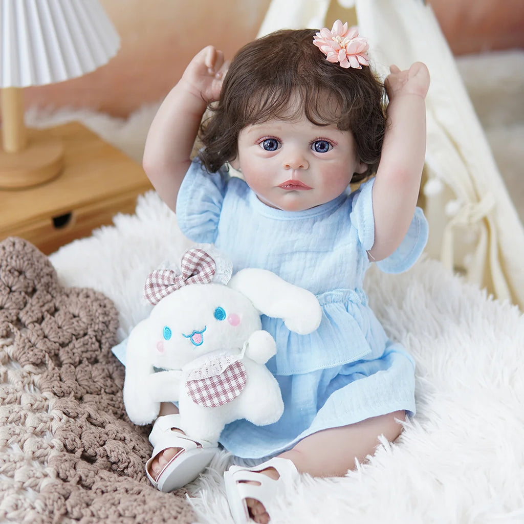 Boneca Bebê Reborn Brastoy Realista Silicone 48cm Conjunto de Roupa Chupeta Mamadeira e Pelúcia Pode Dar Banho Roupa