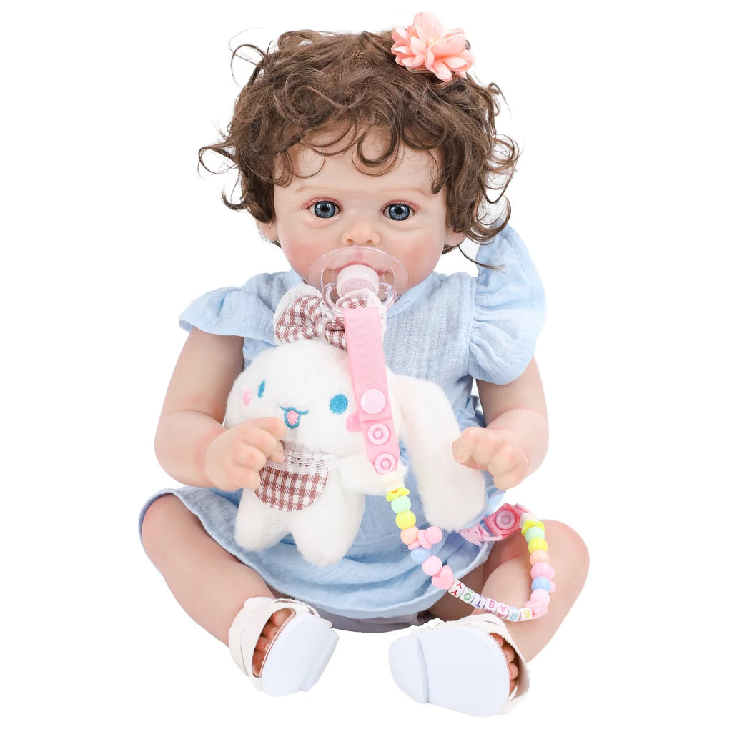 Boneca Bebê Reborn Brastoy Realista Silicone 48cm Conjunto de Roupa Chupeta Mamadeira e Pelúcia Pode Dar Banho Roupa