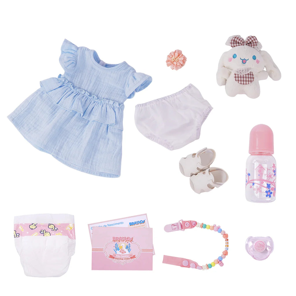 Boneca Bebê Reborn Brastoy Realista Silicone 48cm Conjunto de Roupa Chupeta Mamadeira e Pelúcia Pode Dar Banho Roupa