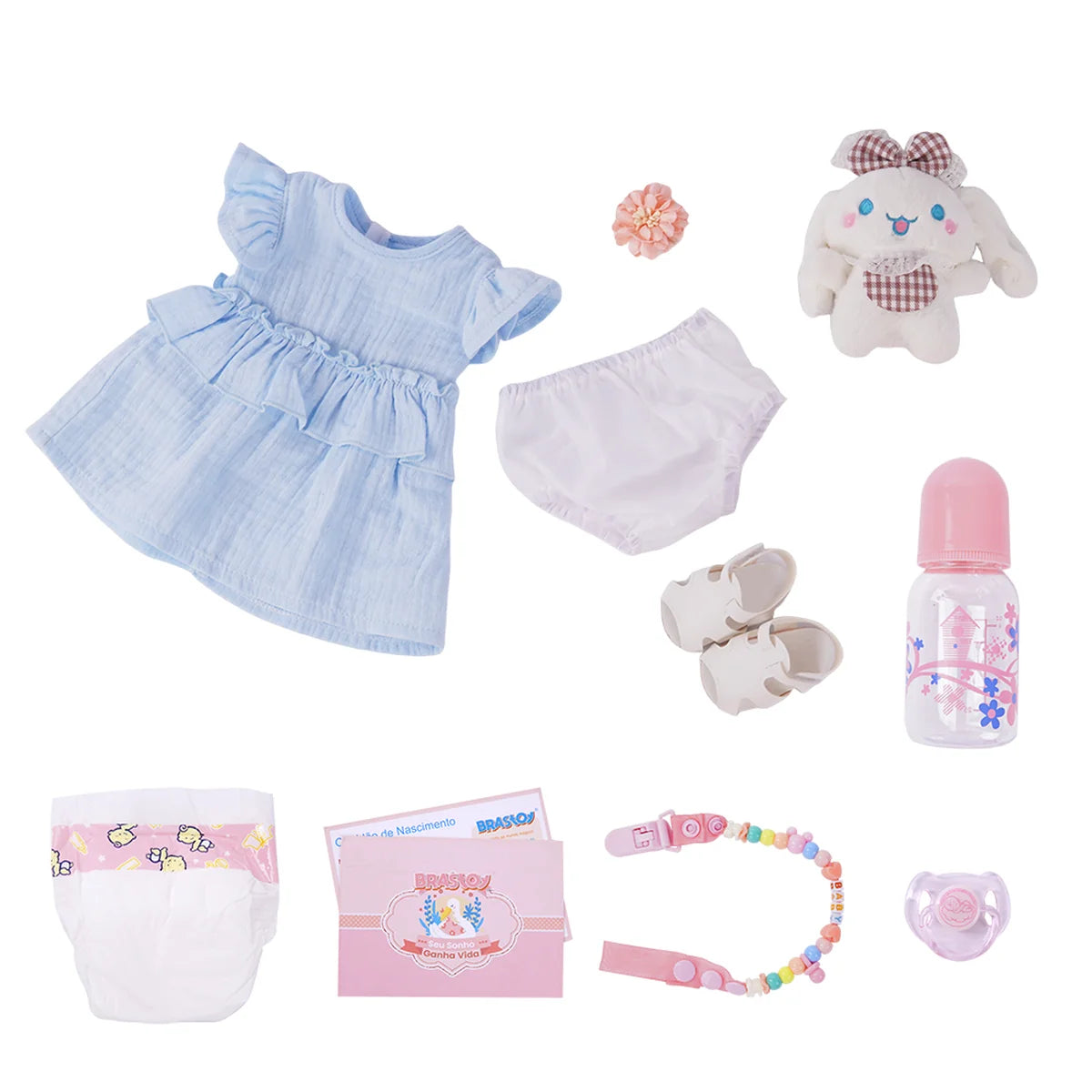 Boneca Bebê Reborn Brastoy Realista Silicone 48cm Conjunto de Roupa Chupeta Mamadeira e Pelúcia Pode Dar Banho Roupa