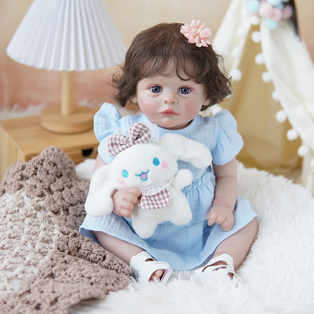 Boneca Bebê Reborn Brastoy Realista Silicone 48cm Conjunto de Roupa Chupeta Mamadeira e Pelúcia Pode Dar Banho Roupa