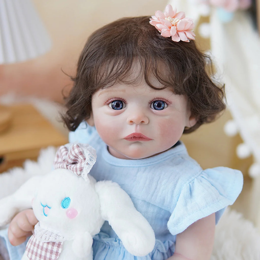 Boneca Bebê Reborn Brastoy Realista Silicone 48cm Conjunto de Roupa Chupeta Mamadeira e Pelúcia Pode Dar Banho Roupa