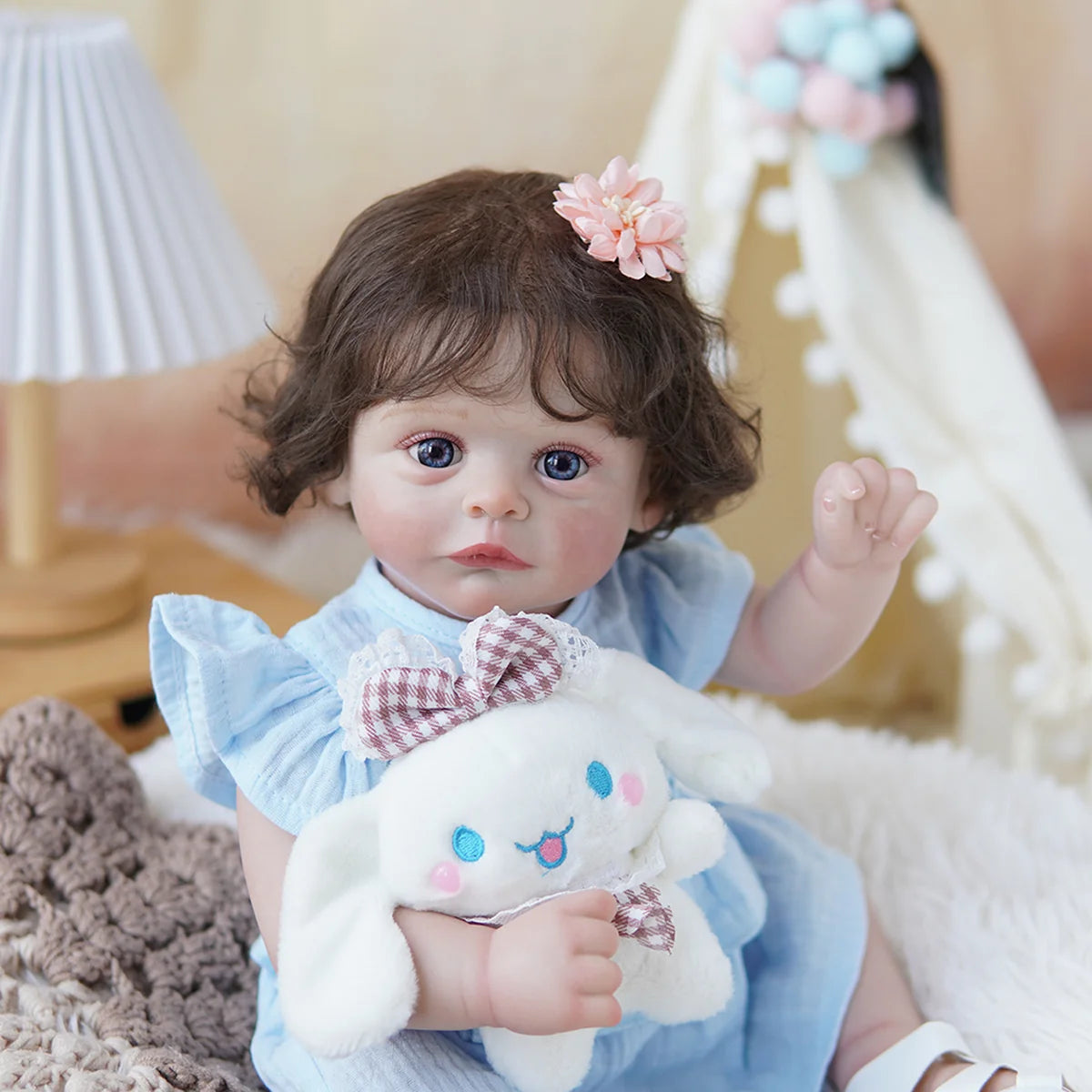 Boneca Bebê Reborn Brastoy Realista Silicone 48cm Conjunto de Roupa Chupeta Mamadeira e Pelúcia Pode Dar Banho Roupa