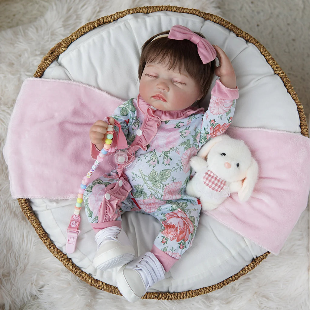 Boneca Bebê Reborn Brastoy Realista Silicone 48cm Conjunto de Roupa Chupeta Mamadeira e Pelúcia Pode Dar Banho Roupa