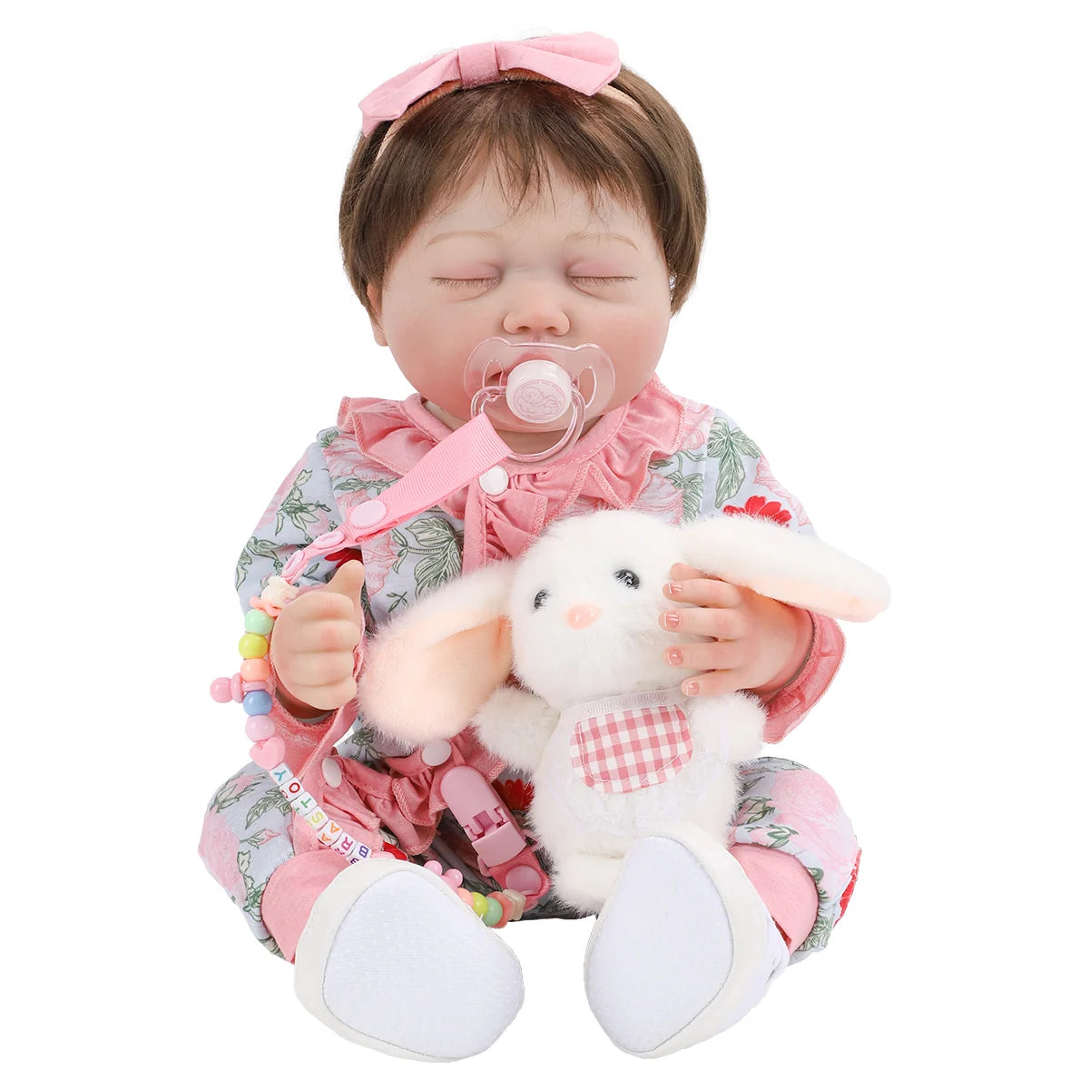 Boneca Bebê Reborn Brastoy Realista Silicone 48cm Conjunto de Roupa Chupeta Mamadeira e Pelúcia Pode Dar Banho Roupa