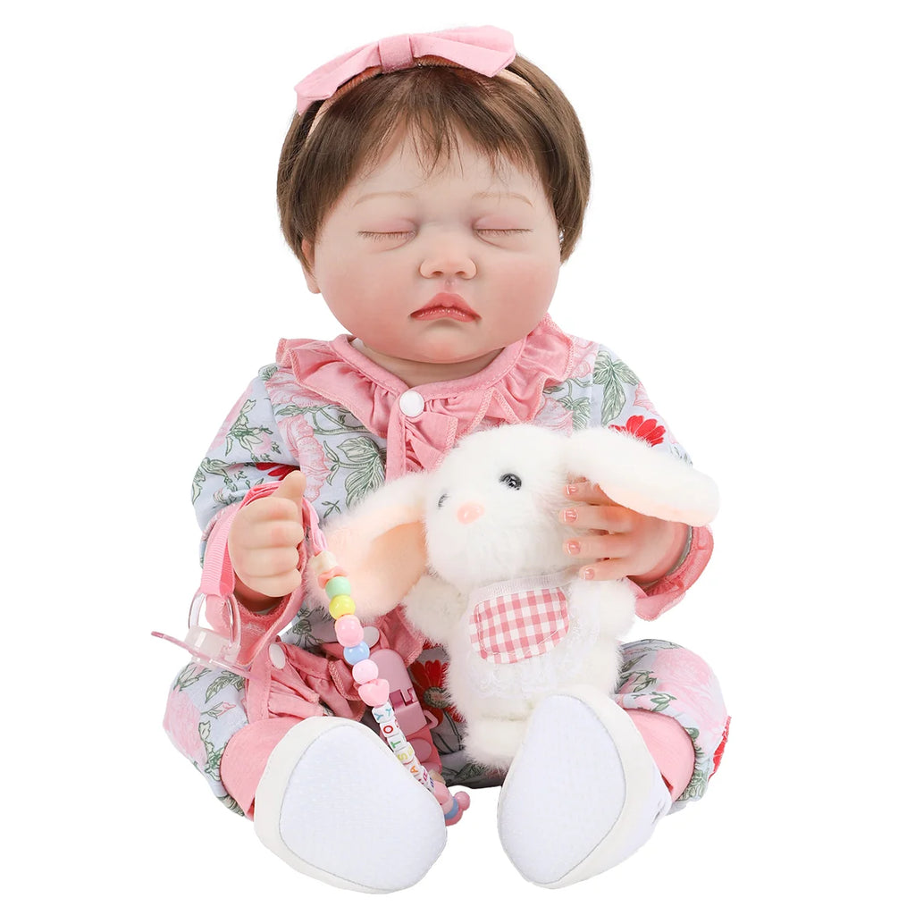 Boneca Bebê Reborn Brastoy Realista Silicone 48cm Conjunto de Roupa Chupeta Mamadeira e Pelúcia Pode Dar Banho Roupa