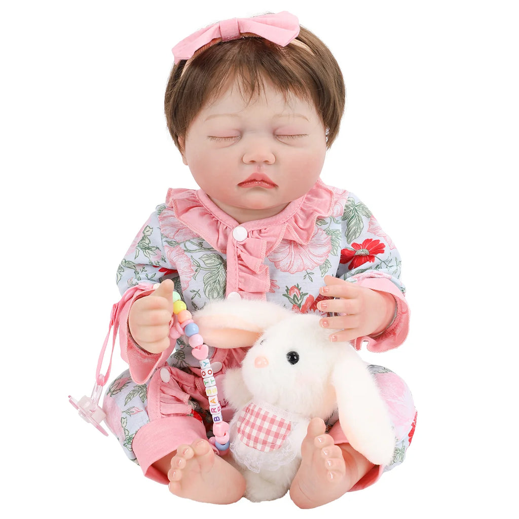 Boneca Bebê Reborn Brastoy Realista Silicone 48cm Conjunto de Roupa Chupeta Mamadeira e Pelúcia Pode Dar Banho Roupa