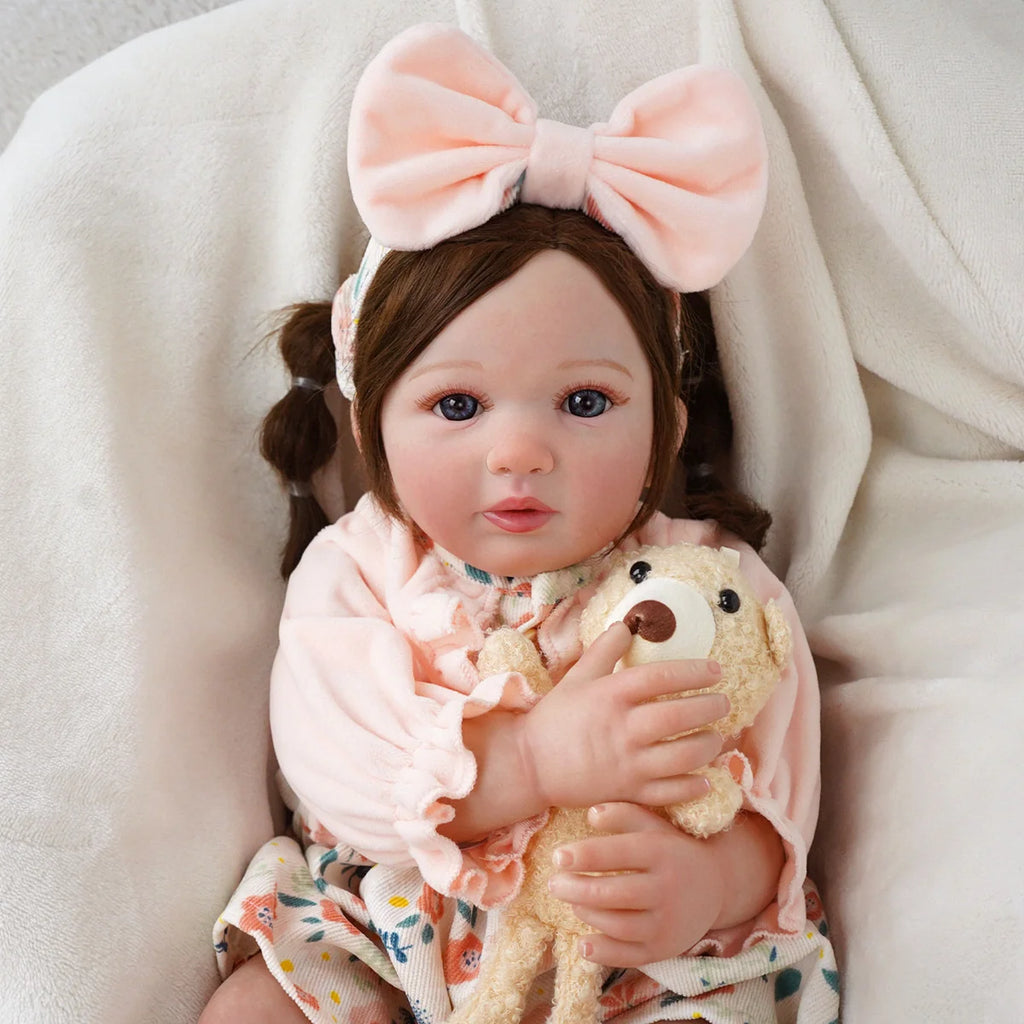 Bebê Reborn Boneca Realista Brastoy 55cm Boneca de Silicone Kit Conjunto de Roupa Chupeta Mamadeira e Pelúcia Original