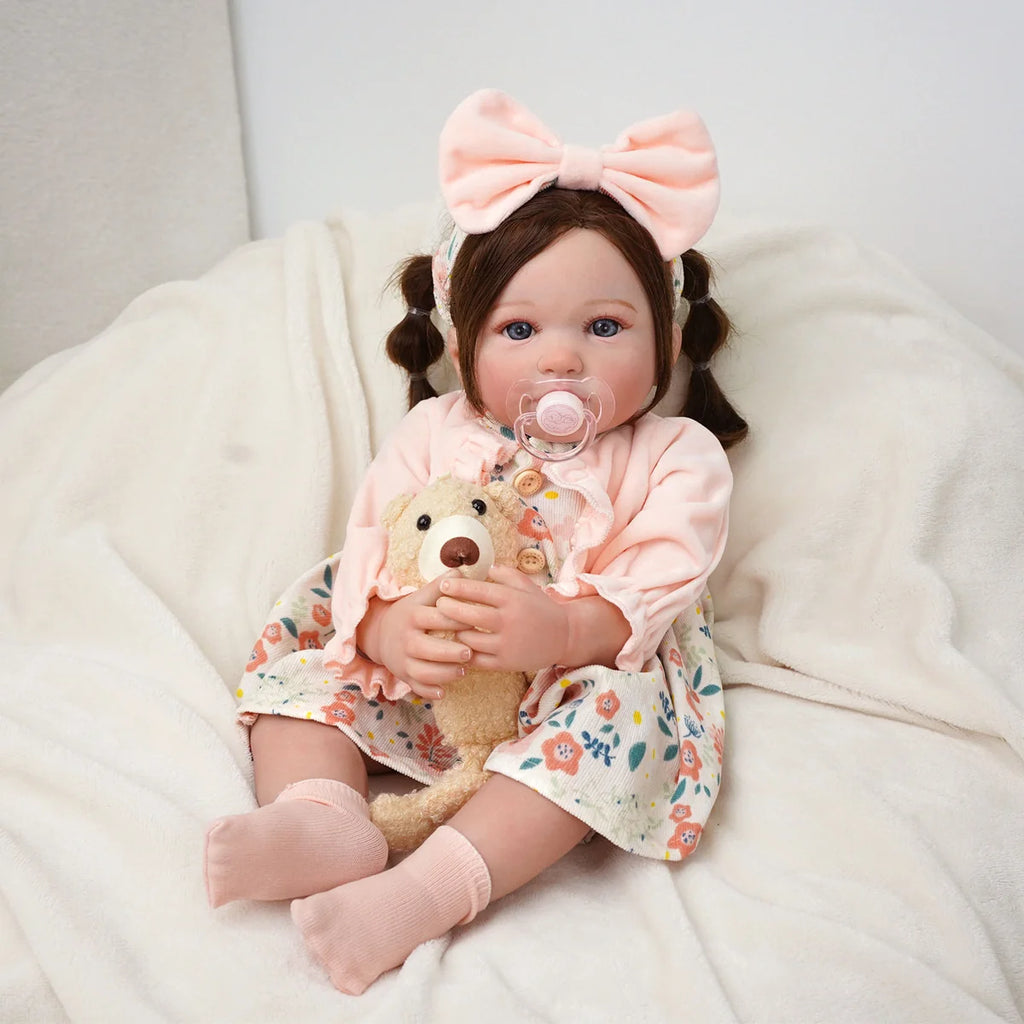 Bebê Reborn Boneca Realista Brastoy 55cm Boneca de Silicone Kit Conjunto de Roupa Chupeta Mamadeira e Pelúcia Original