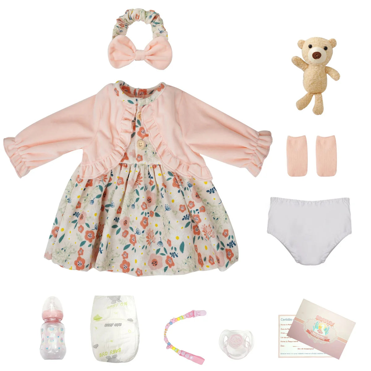 Bebê Reborn Boneca Realista Brastoy 55cm Boneca de Silicone Kit Conjunto de Roupa Chupeta Mamadeira e Pelúcia Original