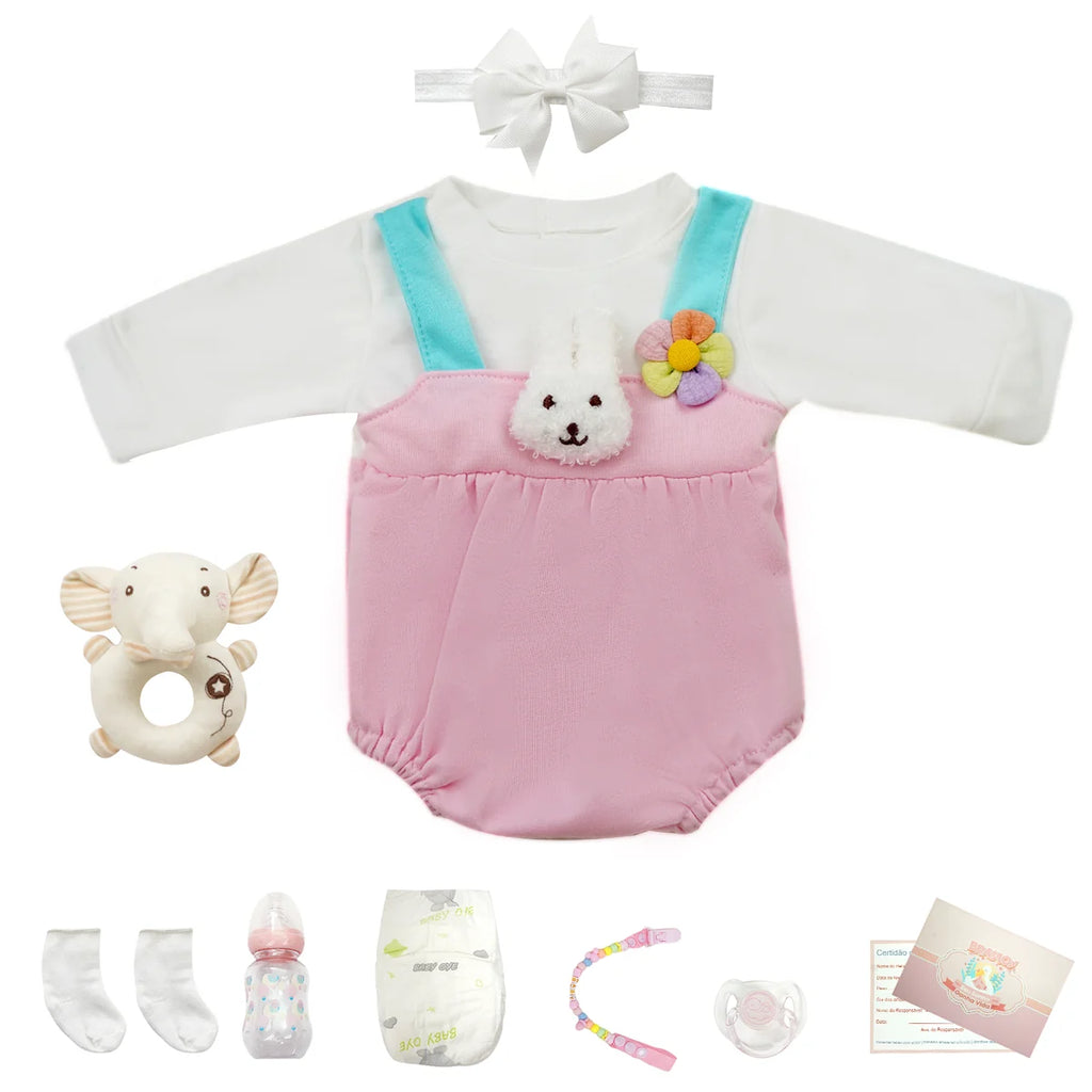 Boneca Bebê Reborn Realista Brastoy Original 48 cm Silicone Kit Conjunto de Roupa Mamadeira Chupeta Certidão Fralda e Pelúcia