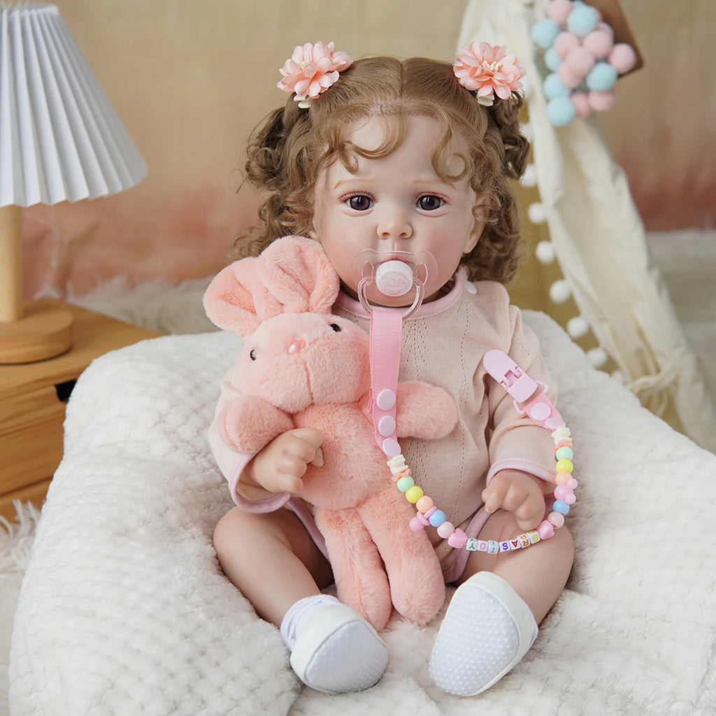 Boneca Bebê Reborn Brastoy Realista Silicone 48cm Conjunto de Roupa Chupeta Mamadeira e Pelúcia Pode Dar Banho Roupa