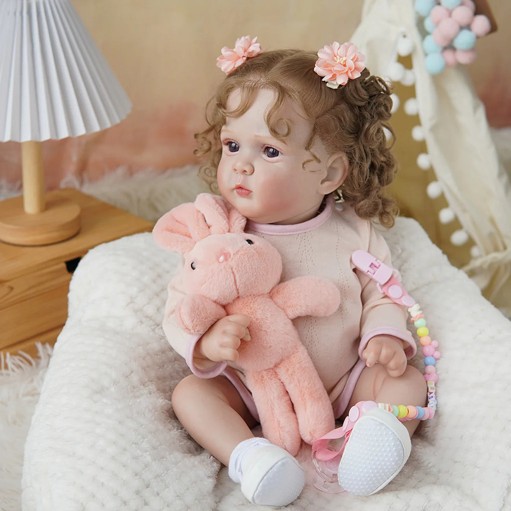 Boneca Bebê Reborn Brastoy Realista Silicone 48cm Conjunto de Roupa Chupeta Mamadeira e Pelúcia Pode Dar Banho Roupa