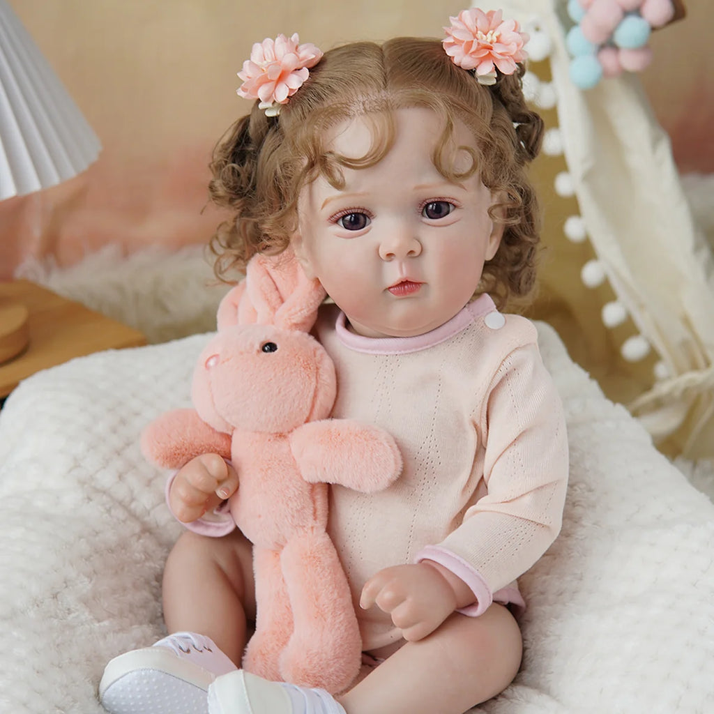 Boneca Bebê Reborn Brastoy Realista Silicone 48cm Conjunto de Roupa Chupeta Mamadeira e Pelúcia Pode Dar Banho Roupa
