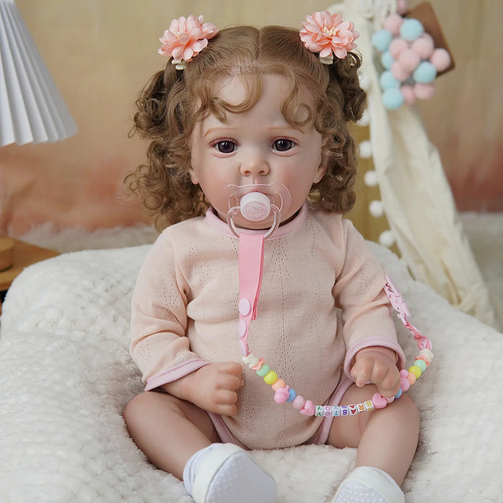 Boneca Bebê Reborn Brastoy Realista Silicone 48cm Conjunto de Roupa Chupeta Mamadeira e Pelúcia Pode Dar Banho Roupa