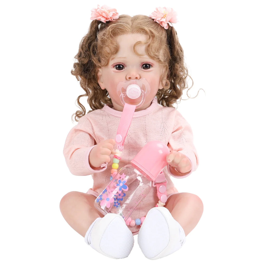 Boneca Bebê Reborn Brastoy Realista Silicone 48cm Conjunto de Roupa Chupeta Mamadeira e Pelúcia Pode Dar Banho Roupa