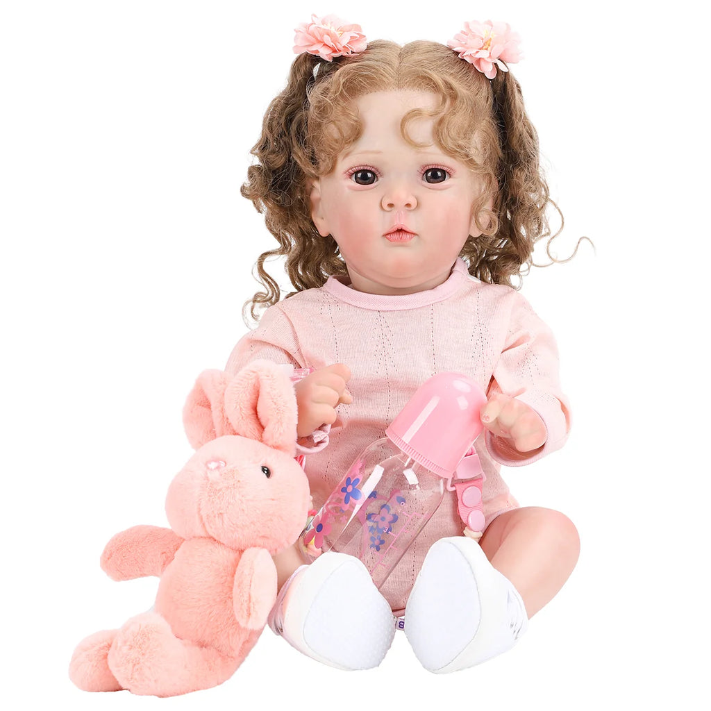 Boneca Bebê Reborn Brastoy Realista Silicone 48cm Conjunto de Roupa Chupeta Mamadeira e Pelúcia Pode Dar Banho Roupa