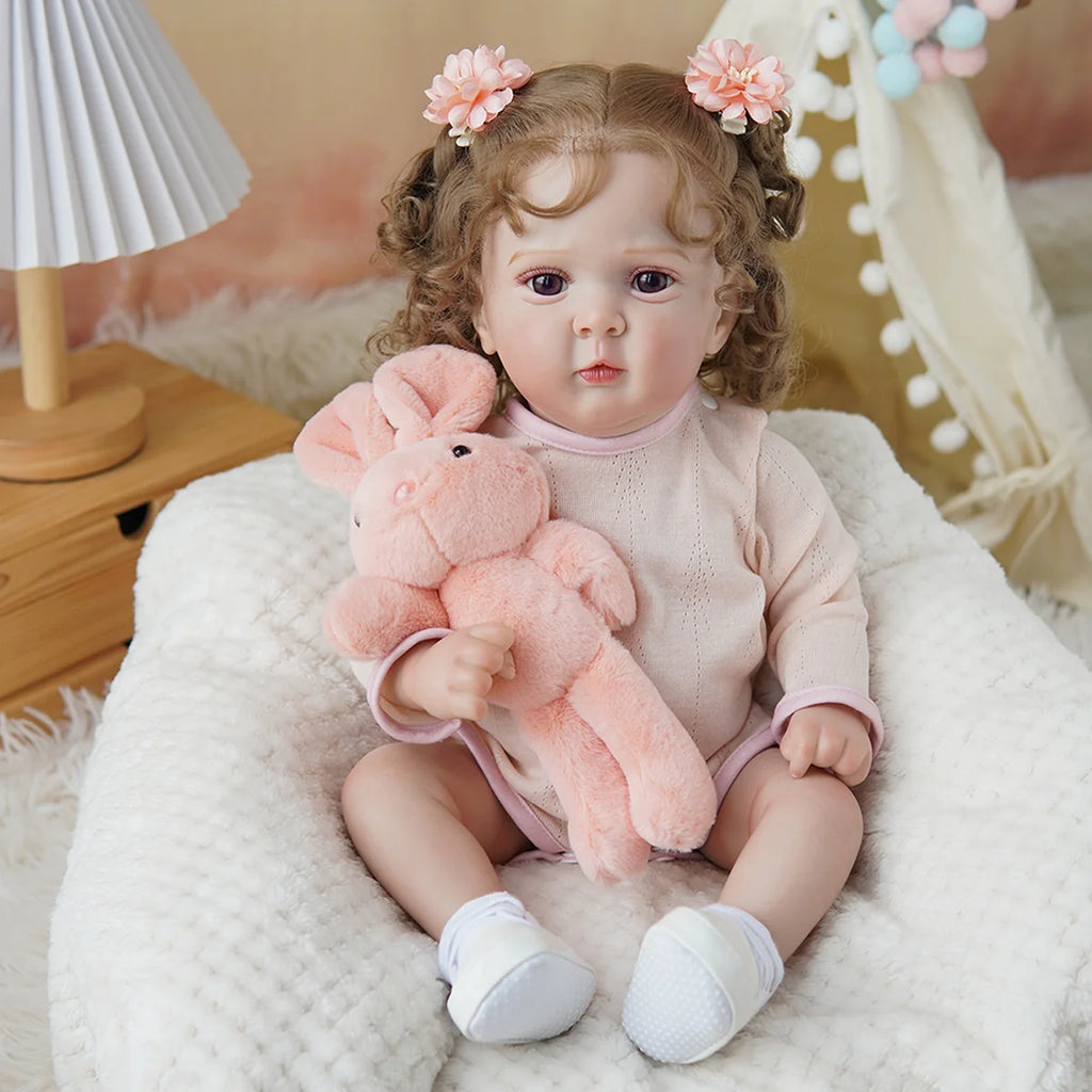 Boneca Bebê Reborn Brastoy Realista Silicone 48cm Conjunto de Roupa Chupeta Mamadeira e Pelúcia Pode Dar Banho Roupa