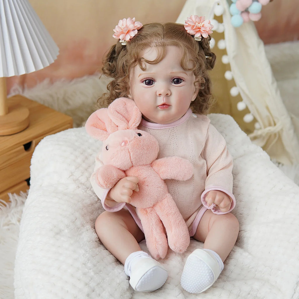 Boneca Bebê Reborn Brastoy Realista Silicone 48cm Conjunto de Roupa Chupeta Mamadeira e Pelúcia Pode Dar Banho Roupa
