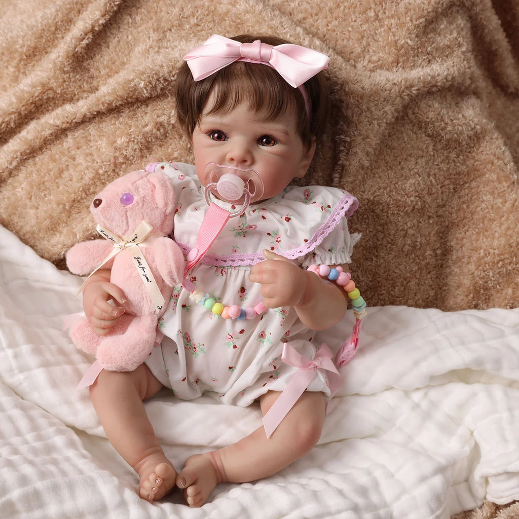 Boneca Bebê Reborn Realista Brastoy Original 48 cm Silicone Kit Conjunto de Roupa Mamadeira Chupeta Certidão Fralda e Pelúcia