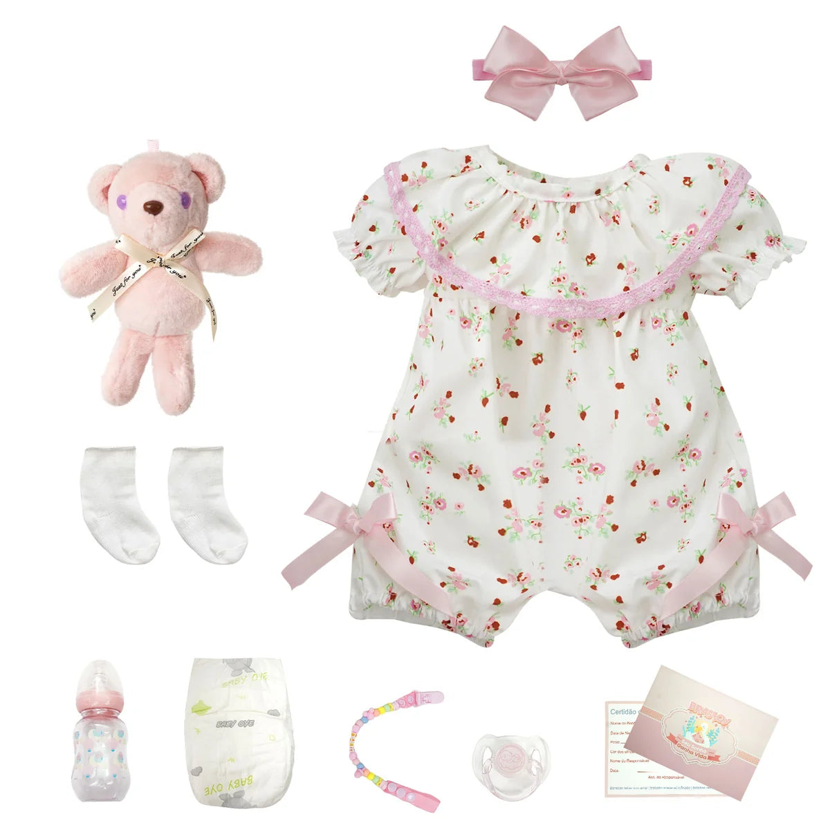 Boneca Bebê Reborn Realista Brastoy Original 48 cm Silicone Kit Conjunto de Roupa Mamadeira Chupeta Certidão Fralda e Pelúcia