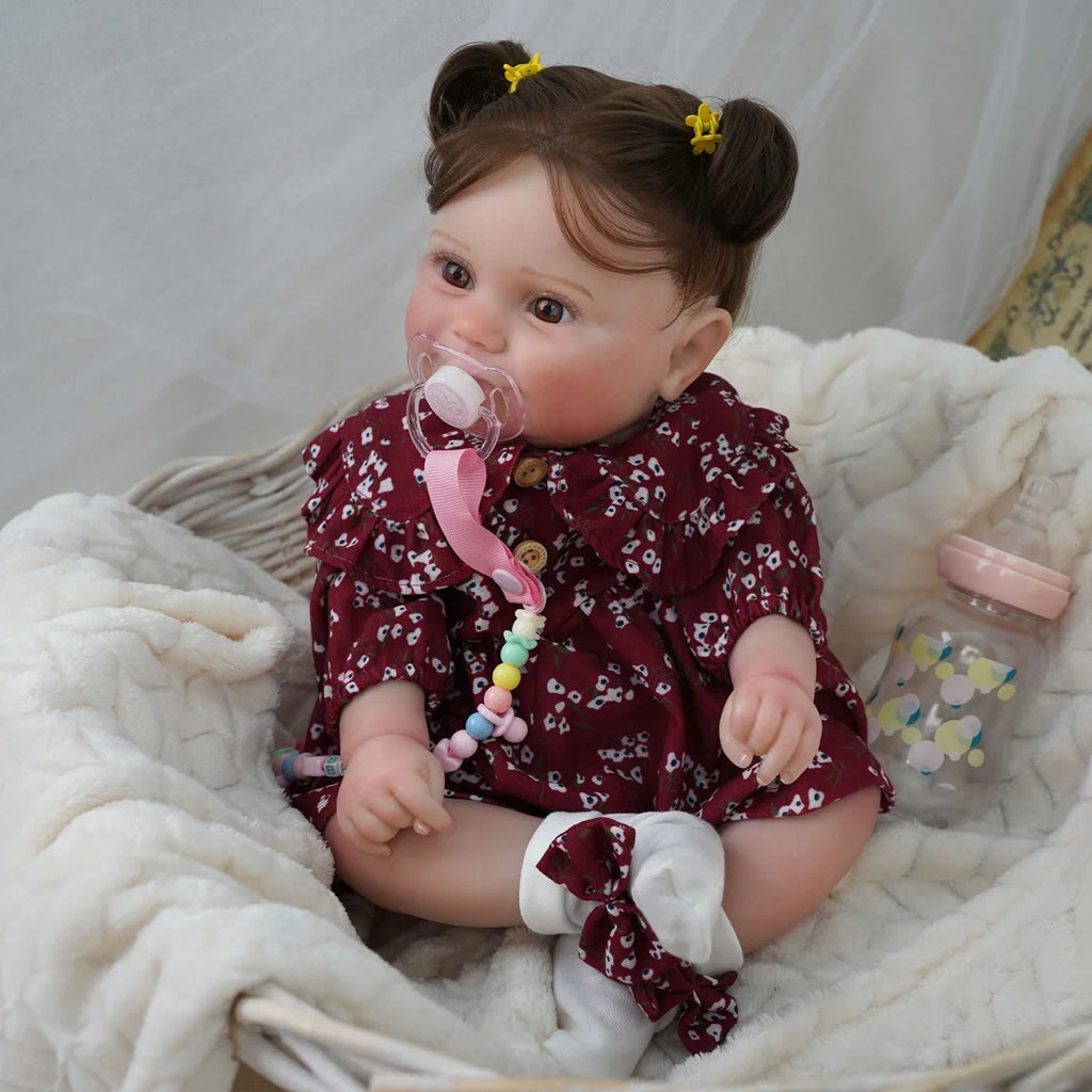 Boneca Bebê Reborn Brastoy Realista Silicone 48cm Conjunto de Roupa Chupeta Mamadeira e Pelúcia Pode Dar Banho Roupa