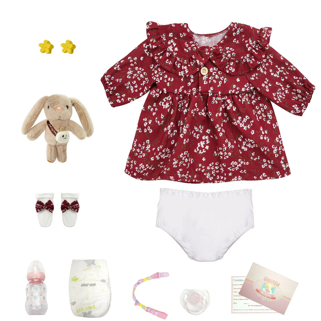Boneca Bebê Reborn Brastoy Realista Silicone 48cm Conjunto de Roupa Chupeta Mamadeira e Pelúcia Pode Dar Banho Roupa
