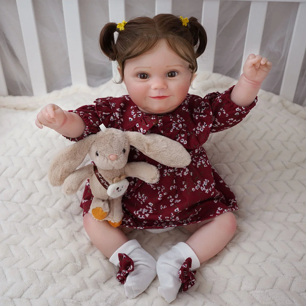 Boneca Bebê Reborn Brastoy Realista Silicone 48cm Conjunto de Roupa Chupeta Mamadeira e Pelúcia Pode Dar Banho Roupa