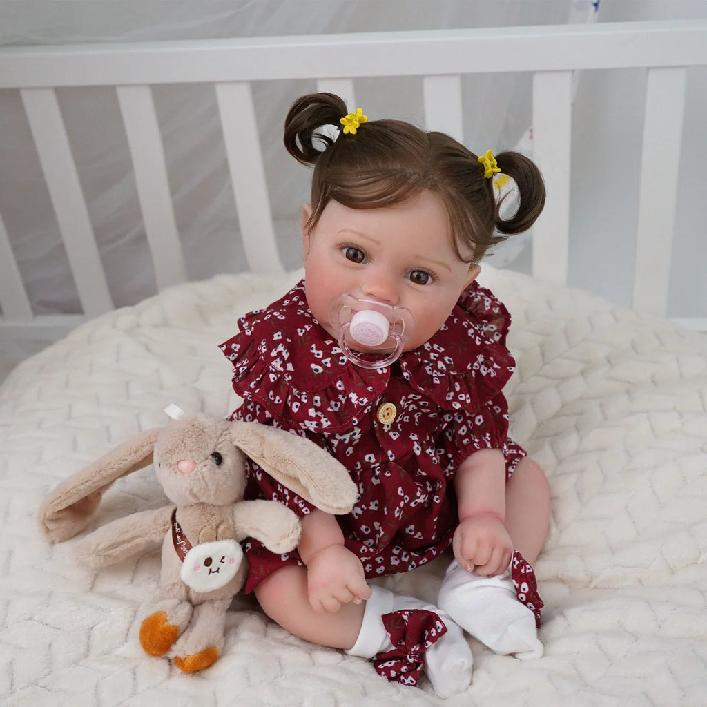 Boneca Bebê Reborn Brastoy Realista Silicone 48cm Conjunto de Roupa Chupeta Mamadeira e Pelúcia Pode Dar Banho Roupa