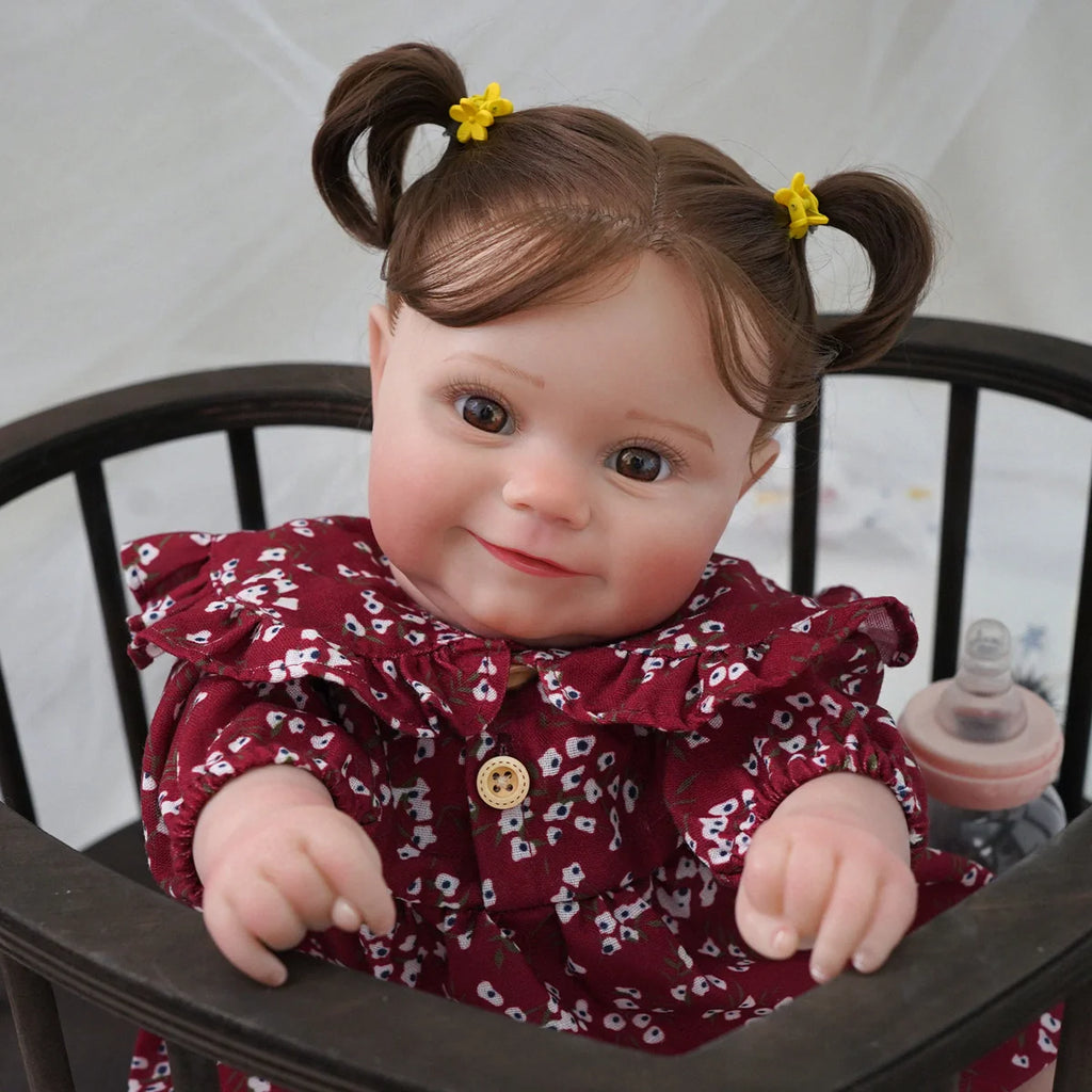Boneca Bebê Reborn Brastoy Realista Silicone 48cm Conjunto de Roupa Chupeta Mamadeira e Pelúcia Pode Dar Banho Roupa