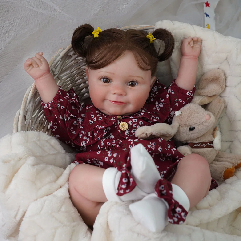 Boneca Bebê Reborn Brastoy Realista Silicone 48cm Conjunto de Roupa Chupeta Mamadeira e Pelúcia Pode Dar Banho Roupa
