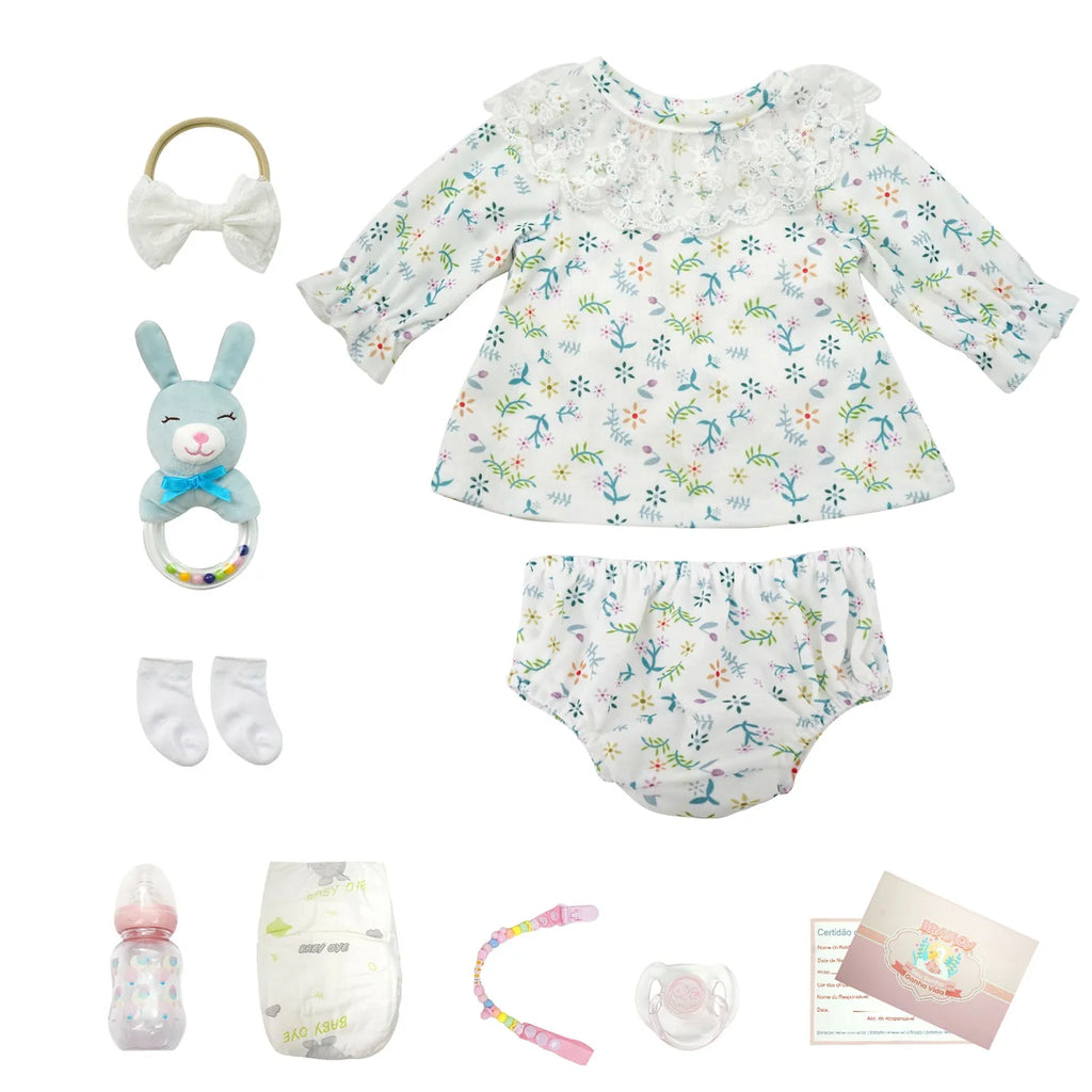 Boneca Bebê Reborn Brastoy Realista Silicone 48cm Conjunto de Roupa Chupeta Mamadeira e Pelúcia Pode Dar Banho Roupa