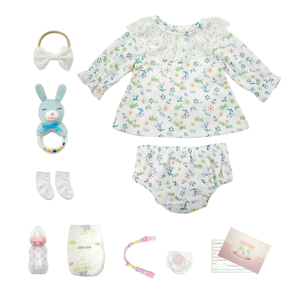 Boneca Bebê Reborn Brastoy Realista Silicone 48cm Conjunto de Roupa Chupeta Mamadeira e Pelúcia Pode Dar Banho Roupa