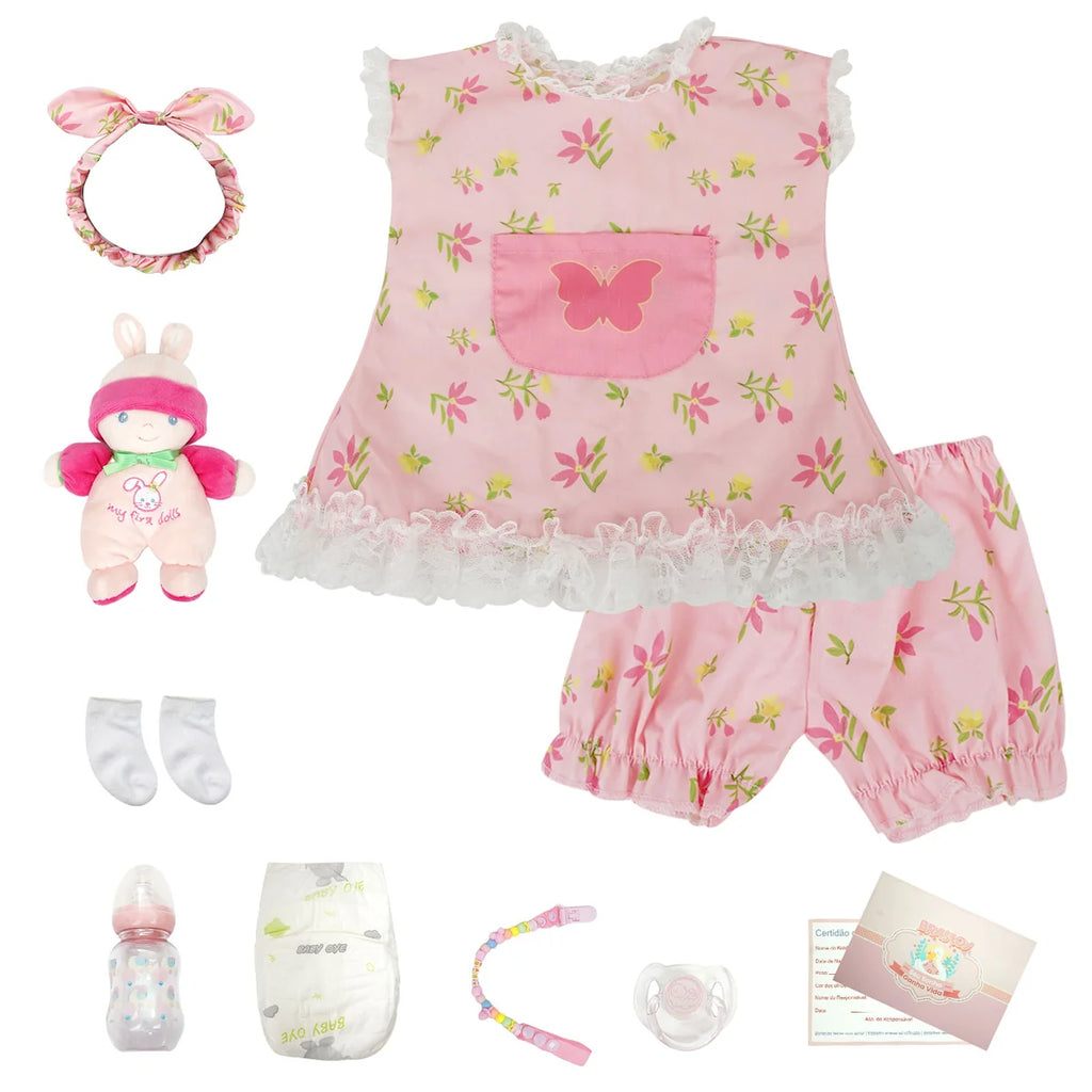 Boneca Bebê Reborn Brastoy Realista Silicone 48cm Conjunto de Roupa Chupeta Mamadeira e Pelúcia Pode Dar Banho Roupa