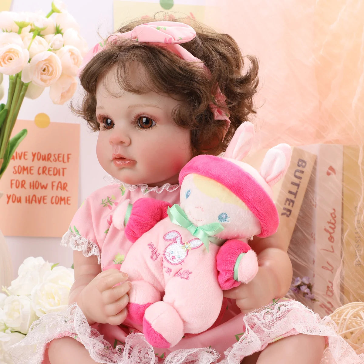 Boneca Bebê Reborn Brastoy Realista Silicone 48cm Conjunto de Roupa Chupeta Mamadeira e Pelúcia Pode Dar Banho Roupa
