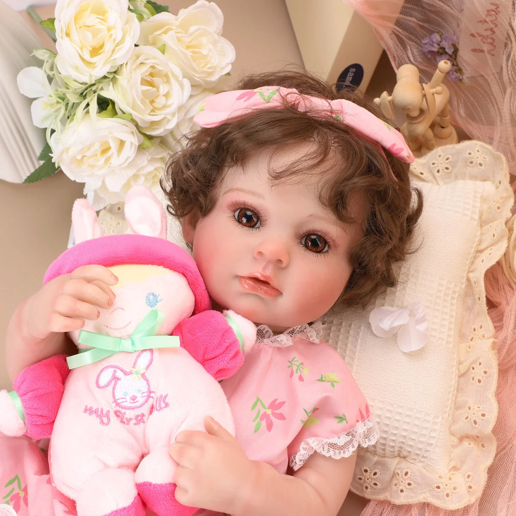 Boneca Bebê Reborn Brastoy Realista Silicone 48cm Conjunto de Roupa Chupeta Mamadeira e Pelúcia Pode Dar Banho Roupa
