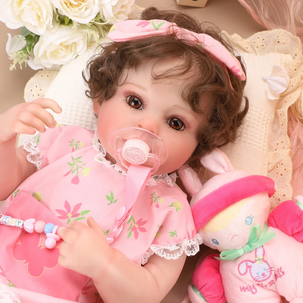 Boneca Bebê Reborn Brastoy Realista Silicone 48cm Conjunto de Roupa Chupeta Mamadeira e Pelúcia Pode Dar Banho Roupa