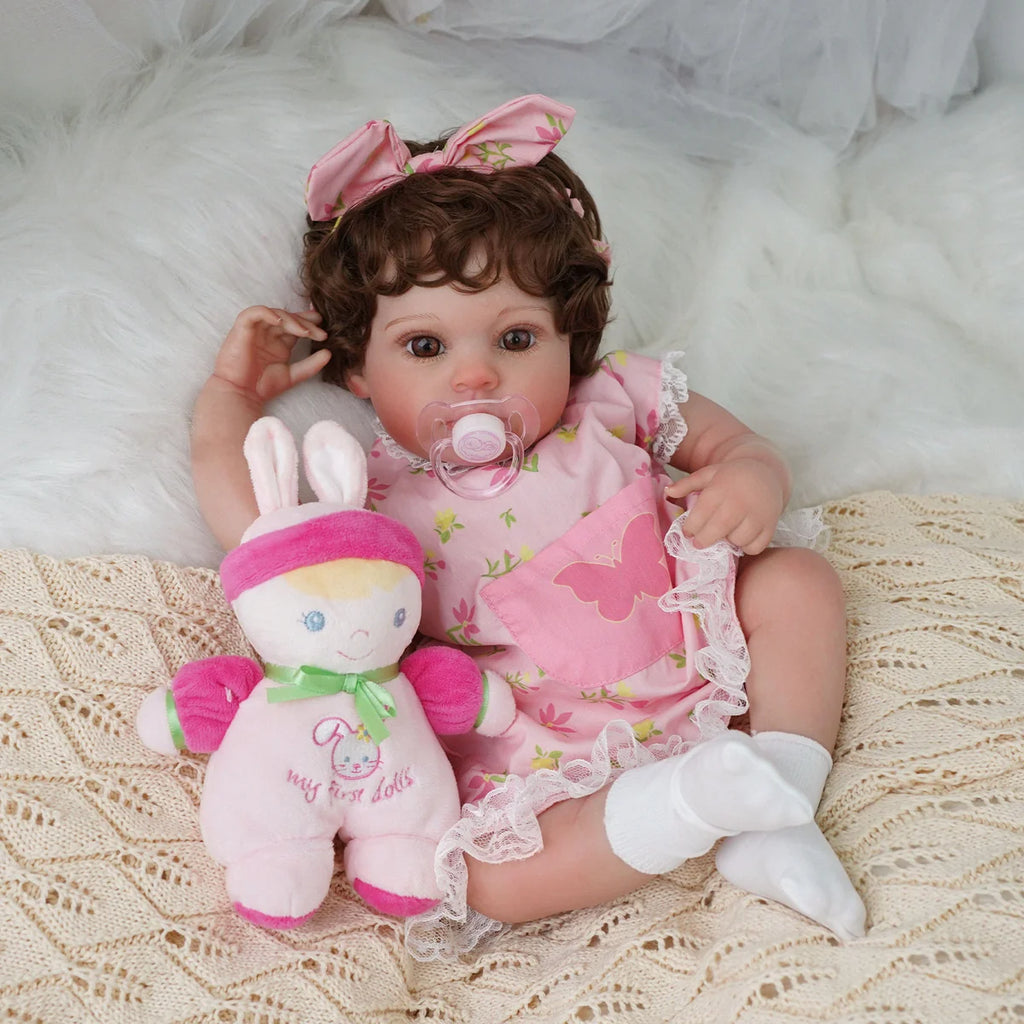 Boneca Bebê Reborn Brastoy Realista Silicone 48cm Conjunto de Roupa Chupeta Mamadeira e Pelúcia Pode Dar Banho Roupa