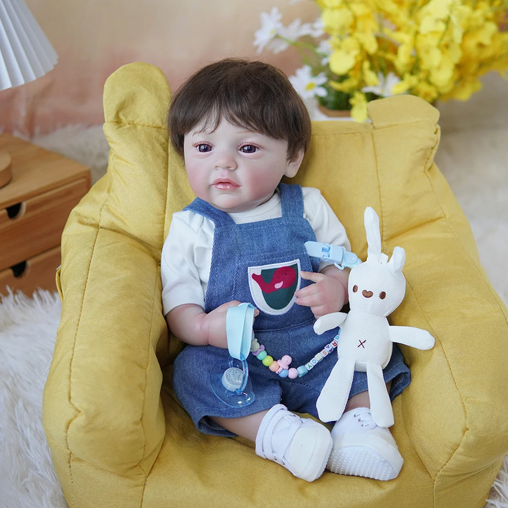 Boneco Bebê Reborn Brastoy Realista Silicone 48cm Conjunto de Roupa Chupeta Mamadeira e Pelúcia Pode Dar Banho Roupa