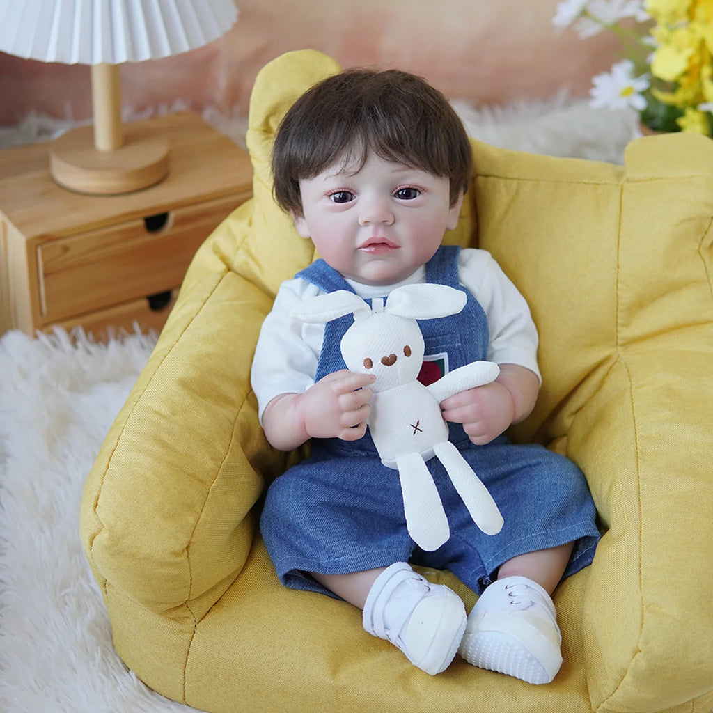 Boneco Bebê Reborn Brastoy Realista Silicone 48cm Conjunto de Roupa Chupeta Mamadeira e Pelúcia Pode Dar Banho Roupa
