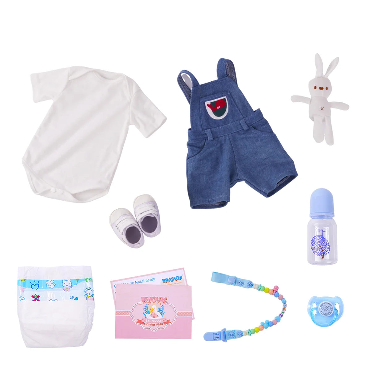 Boneco Bebê Reborn Brastoy Realista Silicone 48cm Conjunto de Roupa Chupeta Mamadeira e Pelúcia Pode Dar Banho Roupa