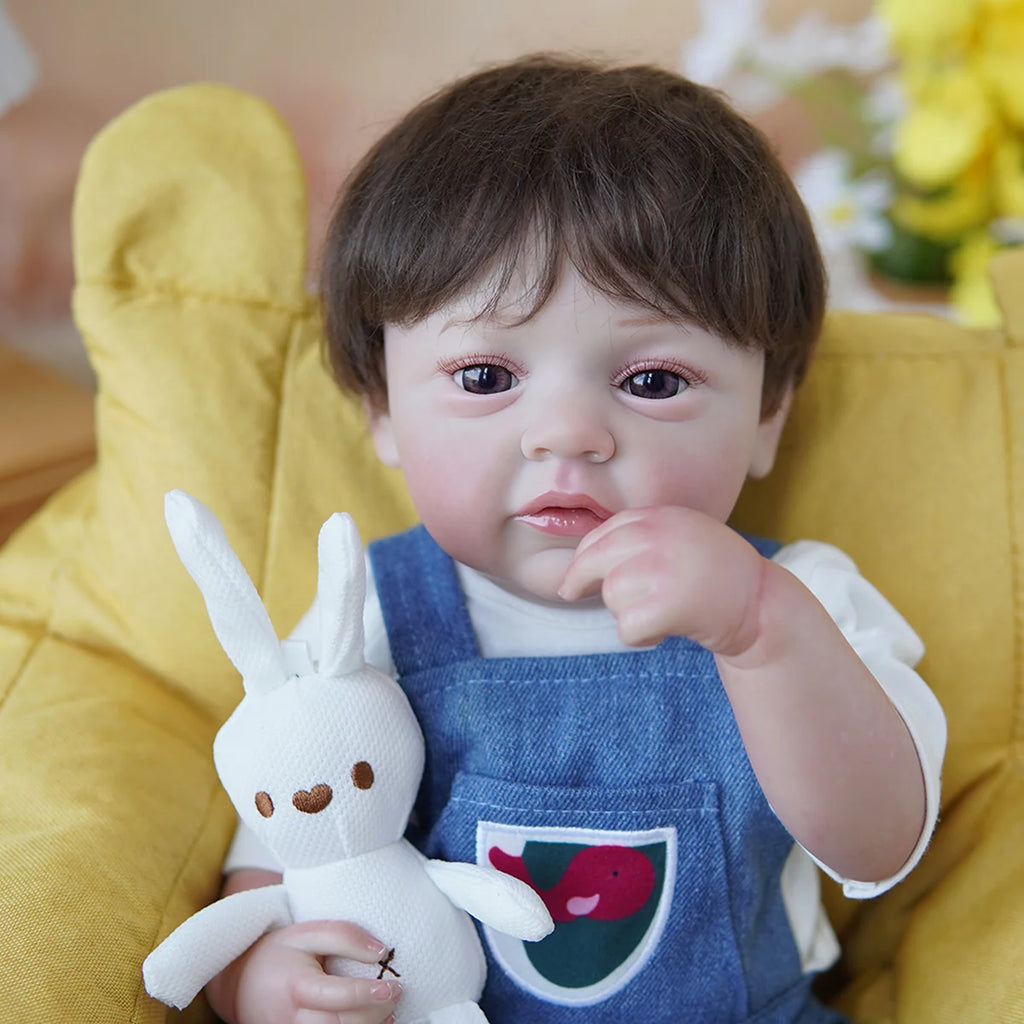 Boneco Bebê Reborn Brastoy Realista Silicone 48cm Conjunto de Roupa Chupeta Mamadeira e Pelúcia Pode Dar Banho Roupa