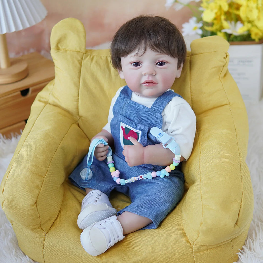 Boneco Bebê Reborn Brastoy Realista Silicone 48cm Conjunto de Roupa Chupeta Mamadeira e Pelúcia Pode Dar Banho Roupa